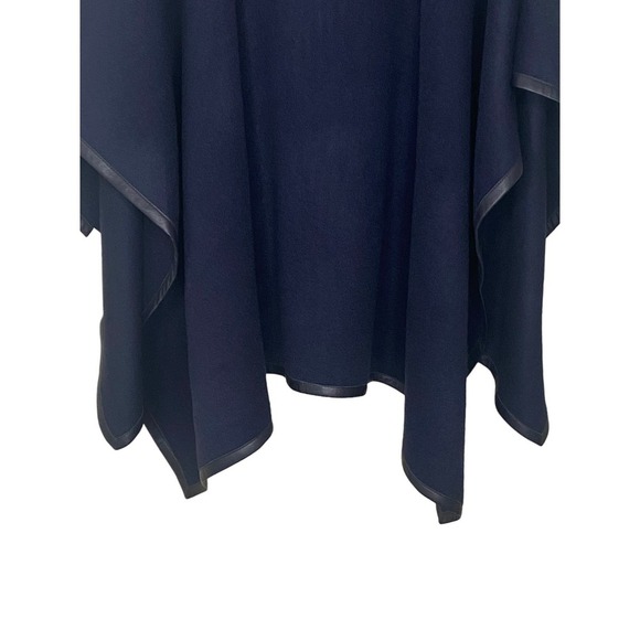 Stick & Ball Navy Blue Baby Alpaca Lambskin Leather Trimmed Poncho NWT $425.00 - Picture 10 of 15